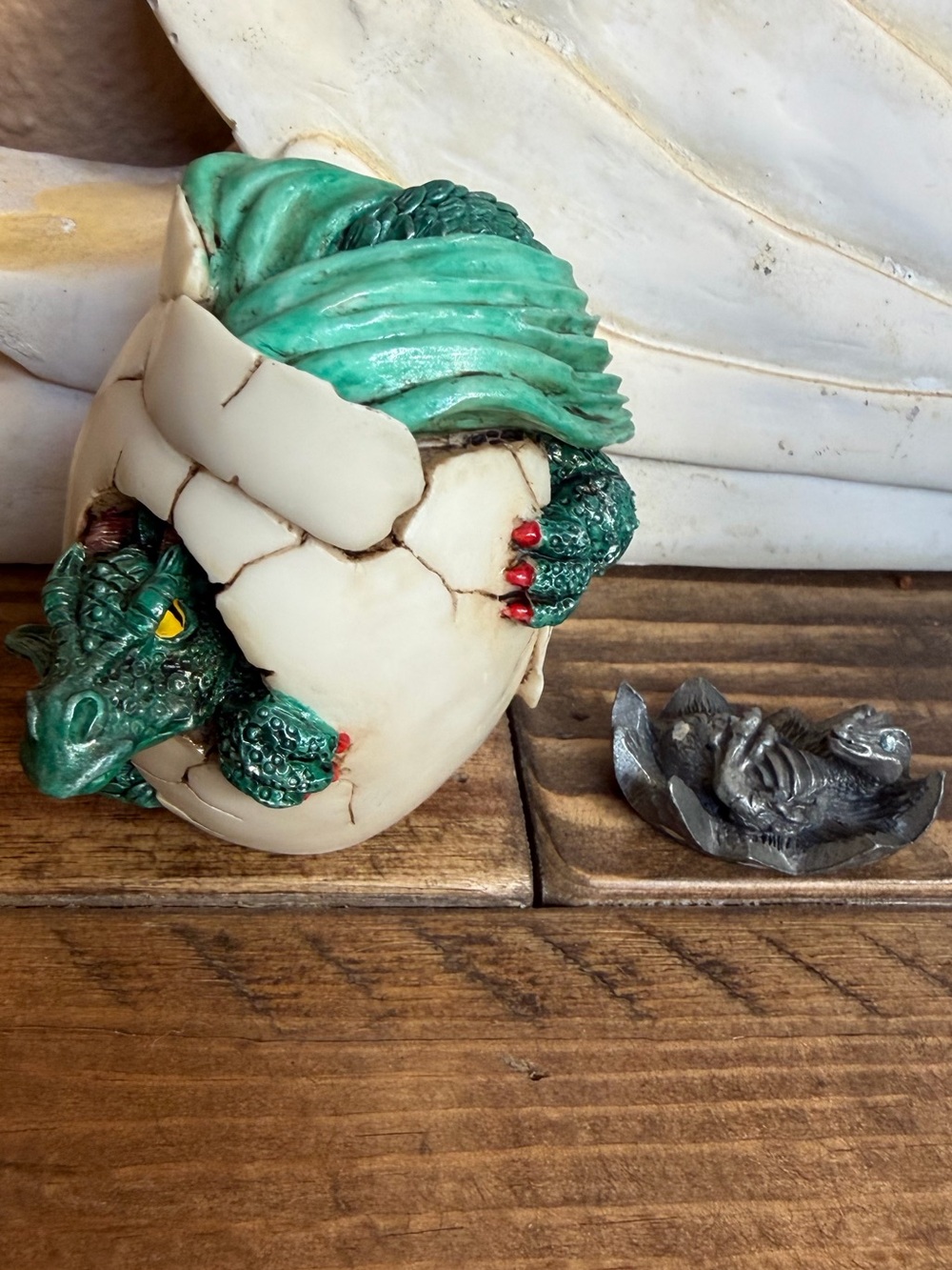 Vintage 90’s Green Baby Dragon Hatchling and Radcliffe Pewter Jewel Eyed Dragon
